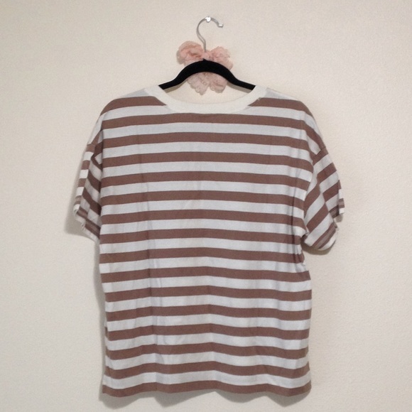 OLD NAVY Brown and White Short-Sleeve Vintage Striped Easy Scoop Neck T-shirt - Picture 6 of 8